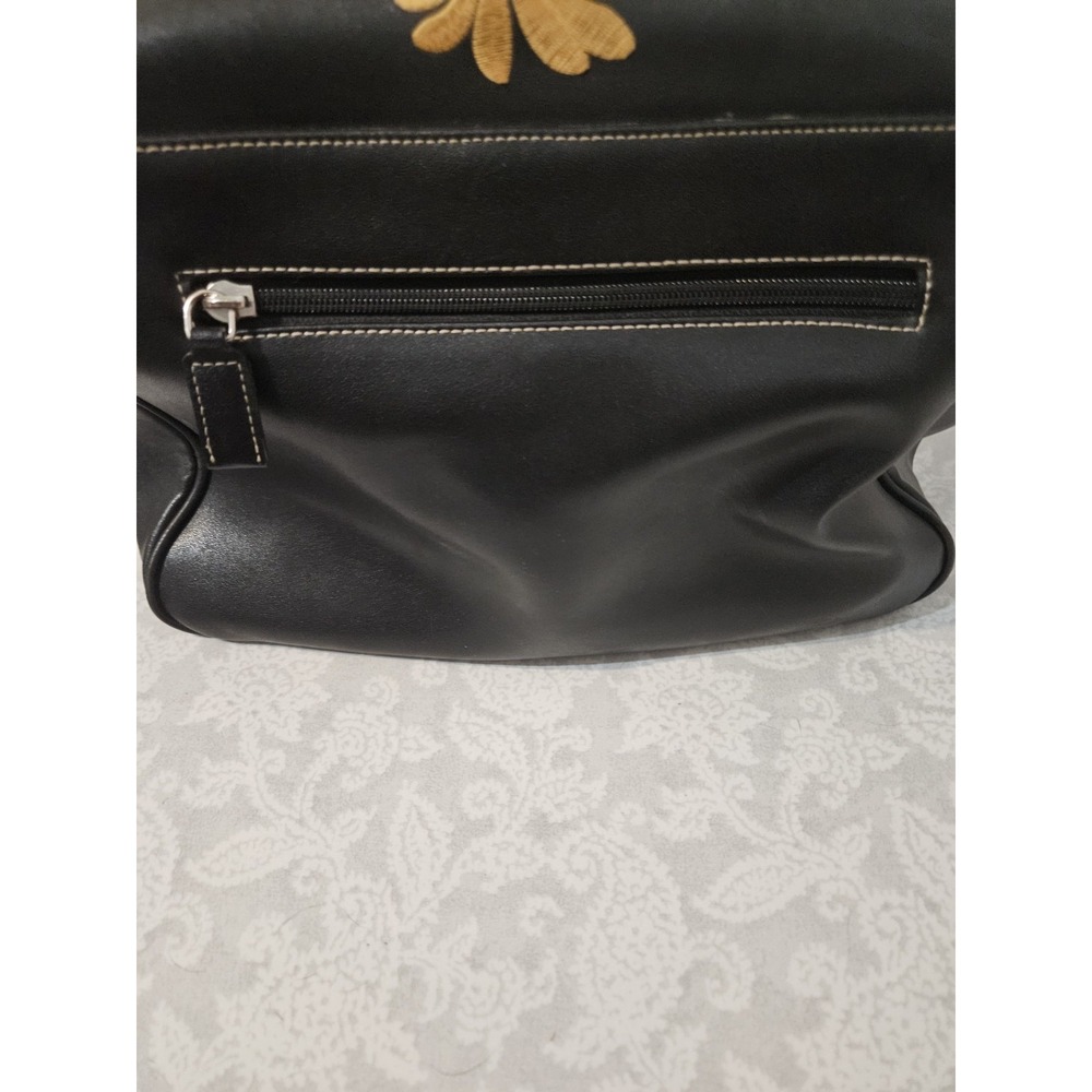 Vintage Adrienne Vittadini Black Leather Floral Embroidered Crossbody Handbag - Picture 5 of 8